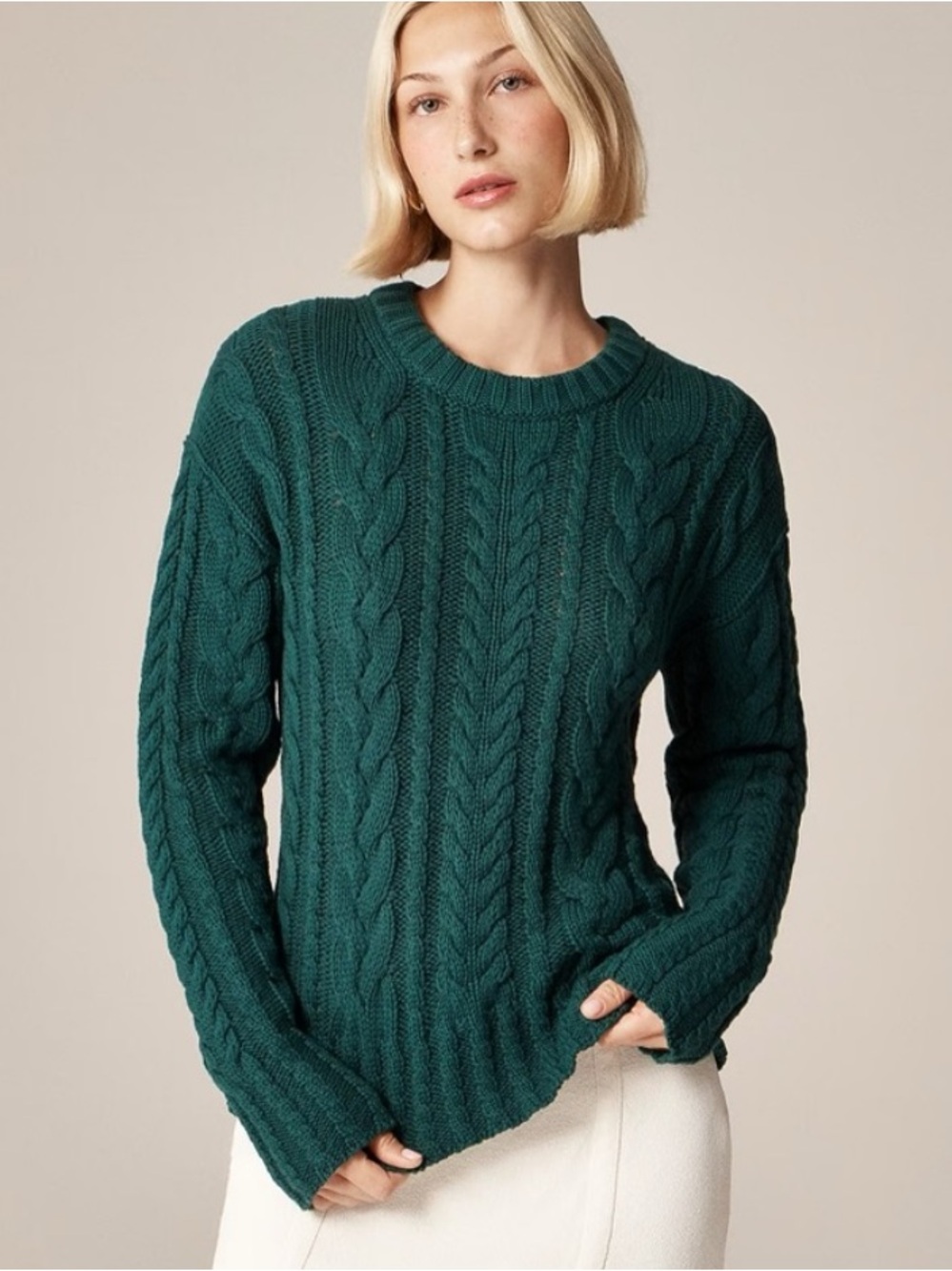 BOGO! J. Crew Cotton Cable Knit Crewneck Sweater Green Size Medium - Picture 2 of 10